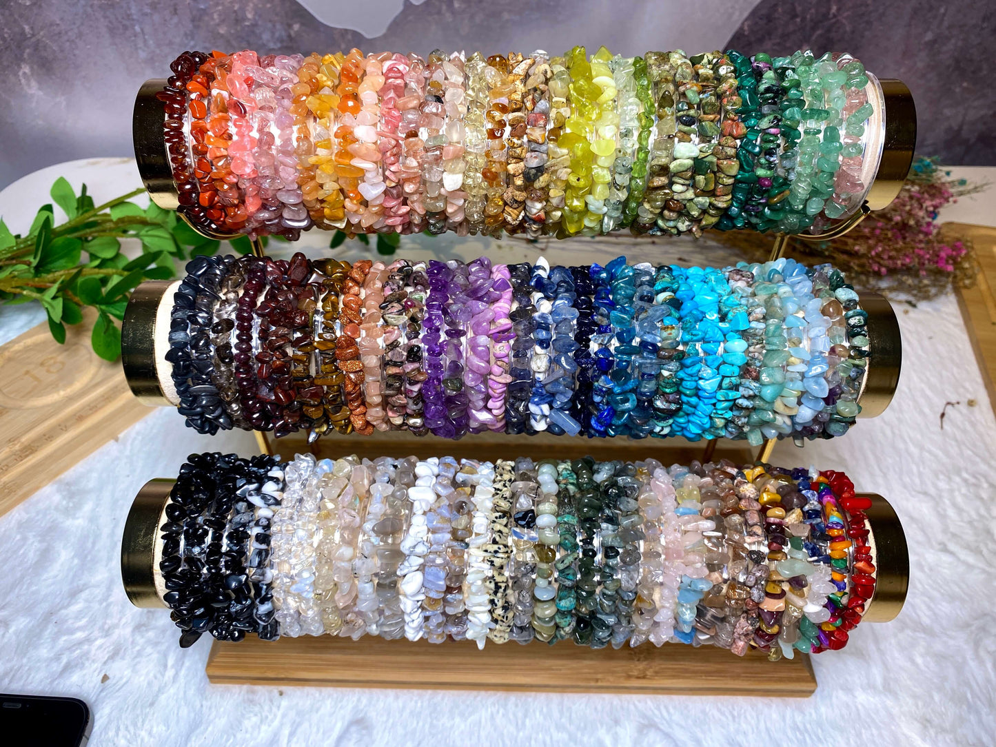 Crystal Bracelets (Chips of natural stone/semi precious Gems): -Prehnite